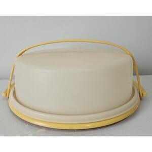 Vintage Tupperware Harvest Gold Pie Cake Carrier 719-1 Lid & Handle 721-2 USA
